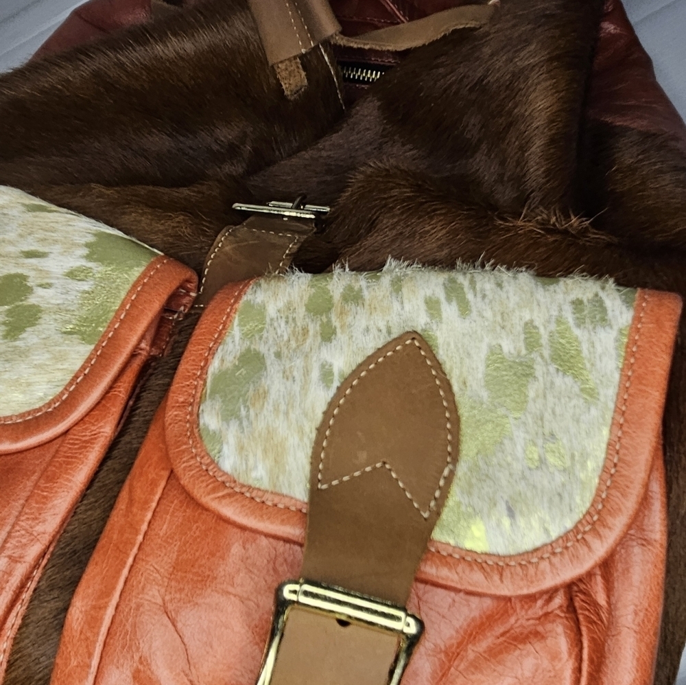 Authentic Hair-On Cowhide Leather Backpack Rustic Western Travel Bag Made in USA - Picture 8 of 13